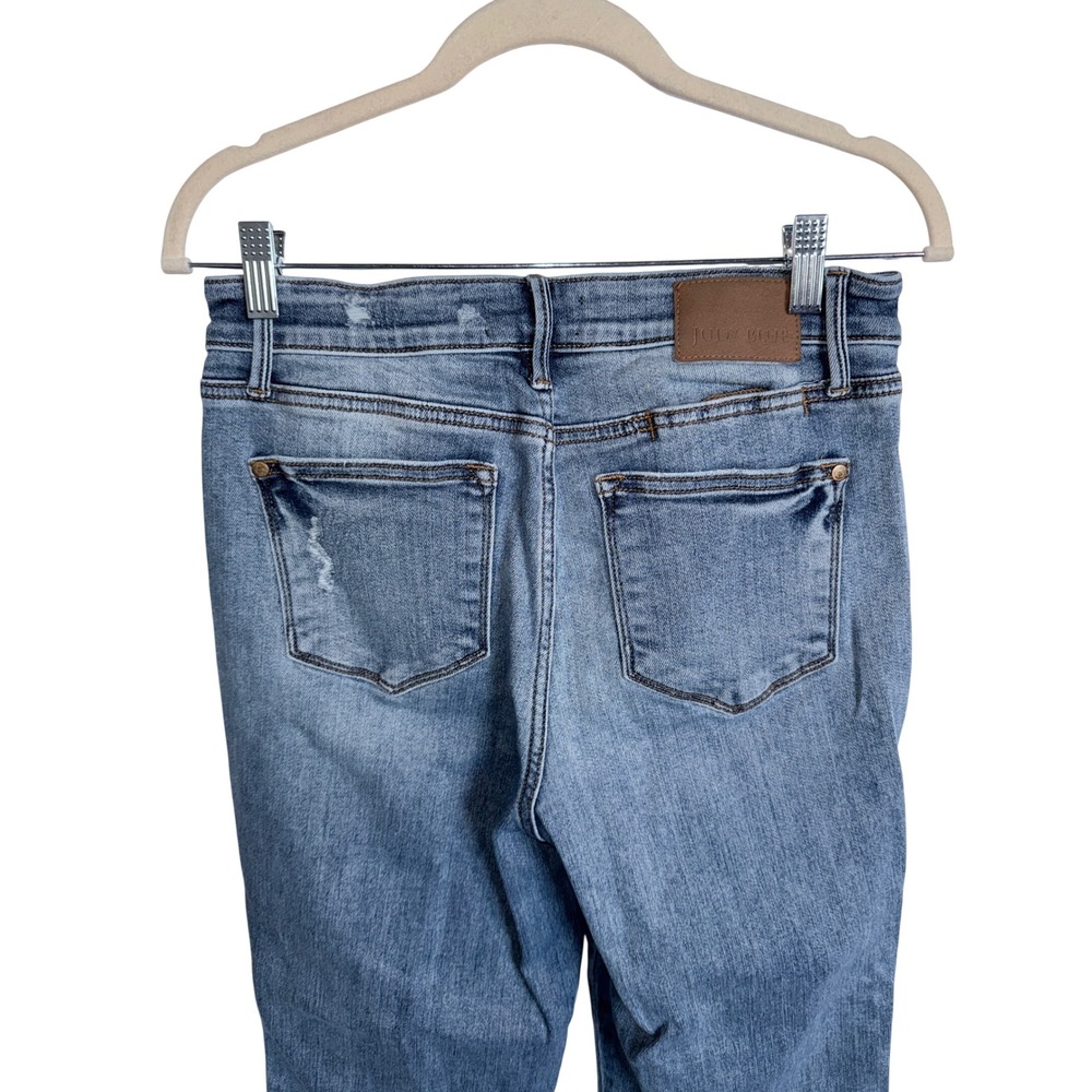 Judy Blue High Rise Dad Jean Medium Wash Distressed Raw Hem Size 9/29 Womens - Picture 11 of 12